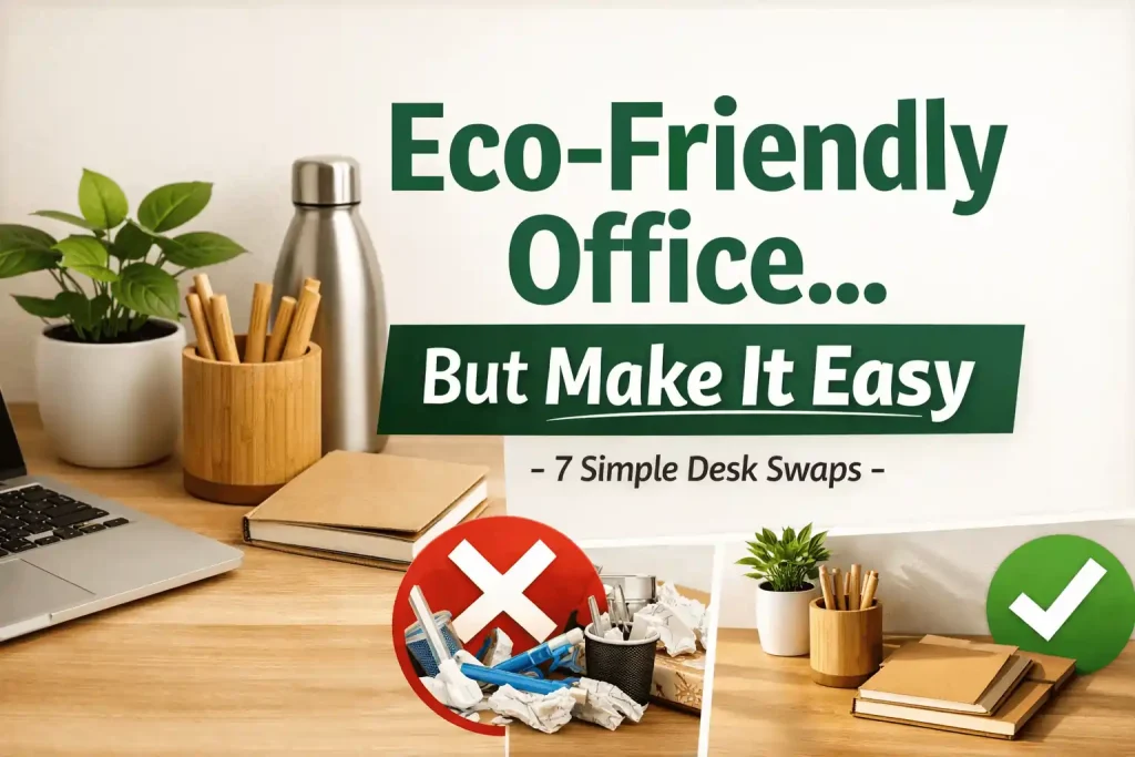 Eco-Friendly Office But Make It Easy thumbnail with sustainable desk setup and bamboo stationery